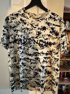 Givenchy Black and Beige Digital Camo Logo Tee